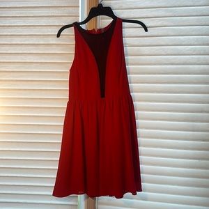 Red dress, mesh v cut